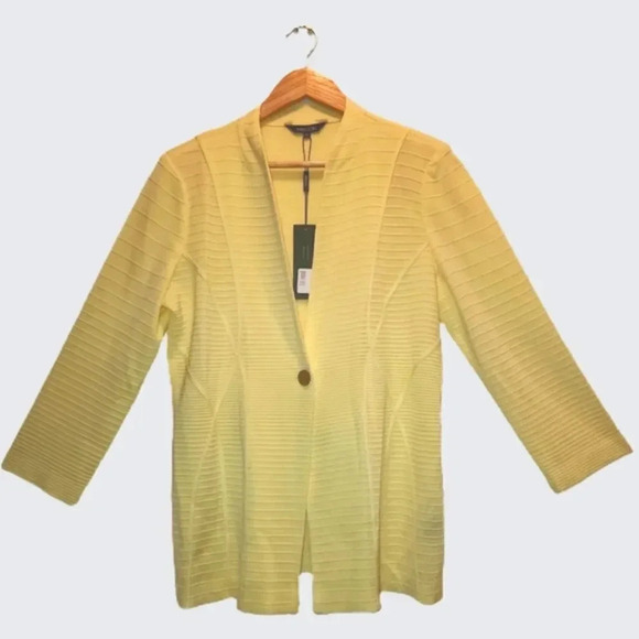 NWT Misook Textured One-Button Lemon Yellow Jacket Blazer Cardigan Size … - Picture 4 of 7